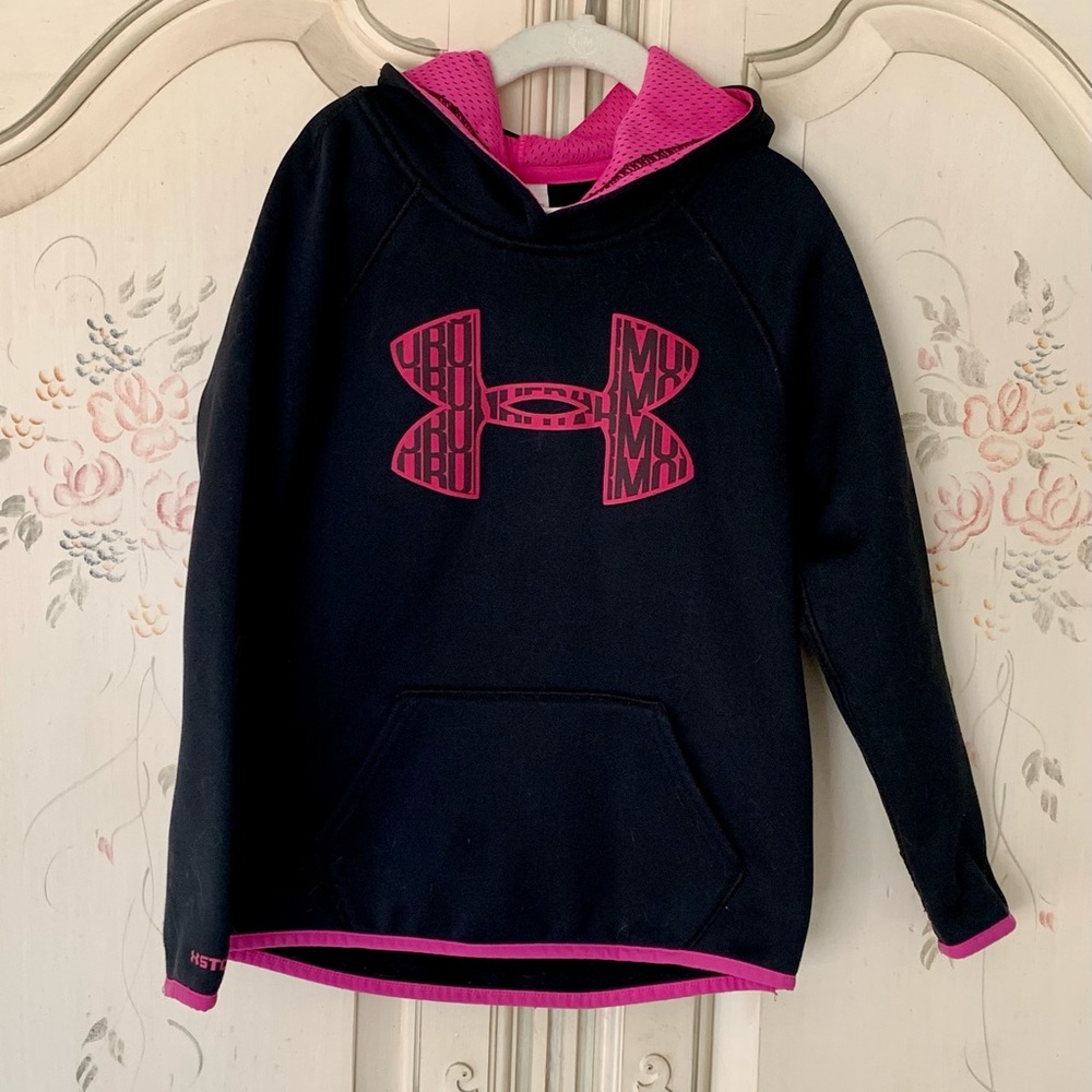 Under Armour Girls’ YXS Black with Hot Pink Trim Hooded Pullover Sweatshirt